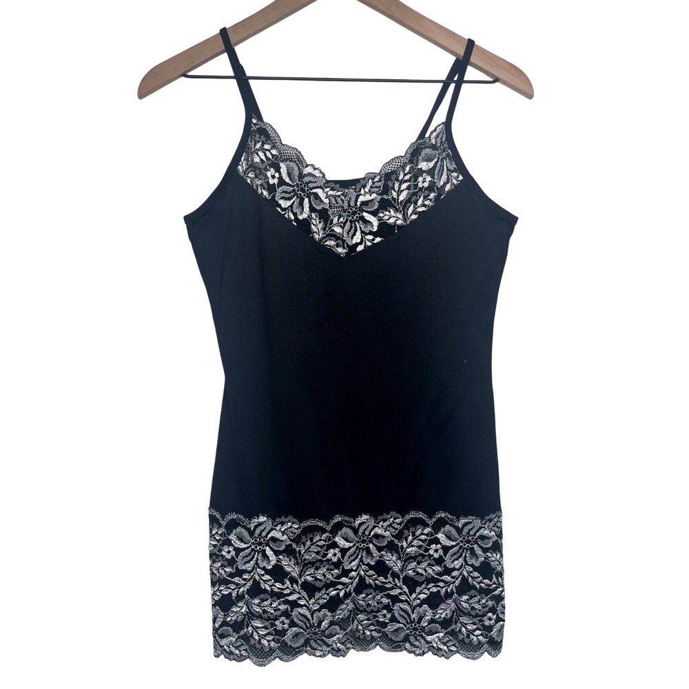 White House Black‎ Market Black Whimsigoth Floral Lace Trim Camisole Tank Top S